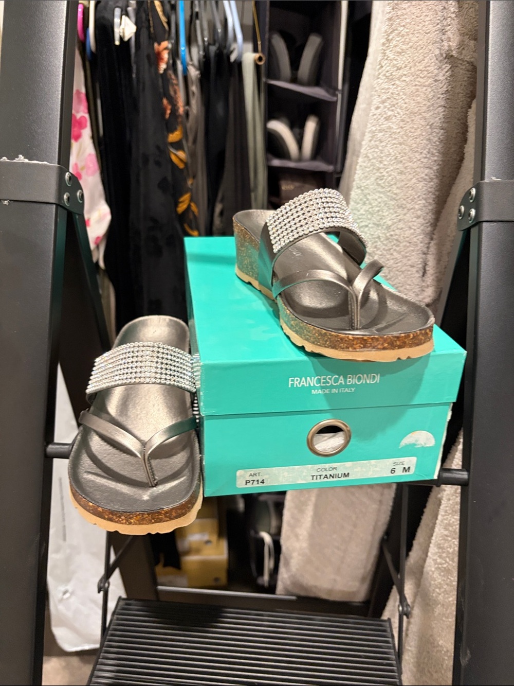 Titanium Metallic Slip-On Wedge Sandals